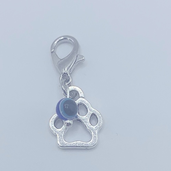 Evil Eye Bead & Paw Charm, Claw Clasp Clip-on for Small Pet Collar or Keychain - Picture 10 of 10